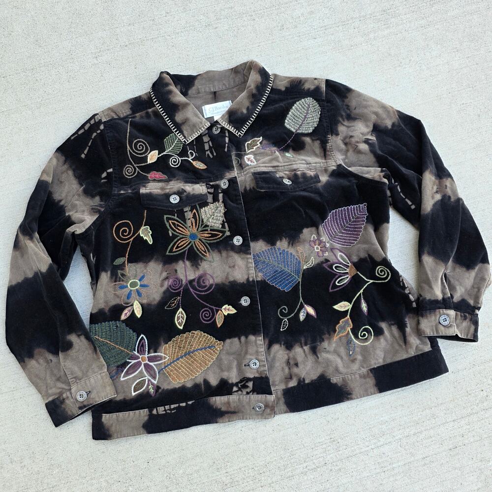 Embroidered Tie Dye Jacket Boho Artsy Floral Whimsigoth Button Up Plus 1X